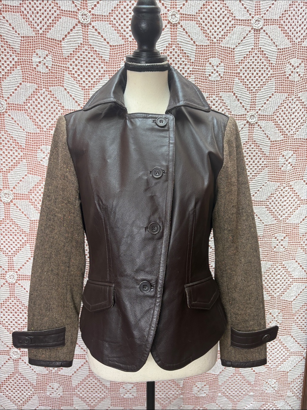 Nygard Collection leather & tweed jacket, size 6
